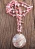 Boho Necklace, RH Pink Rose Crystal Shell